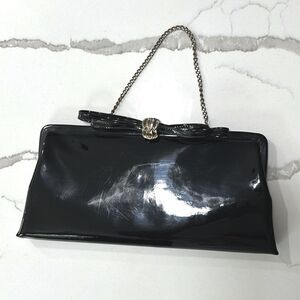 After Five | Vintage Black Patent Leather Clutch Silver Brass Hardware V…